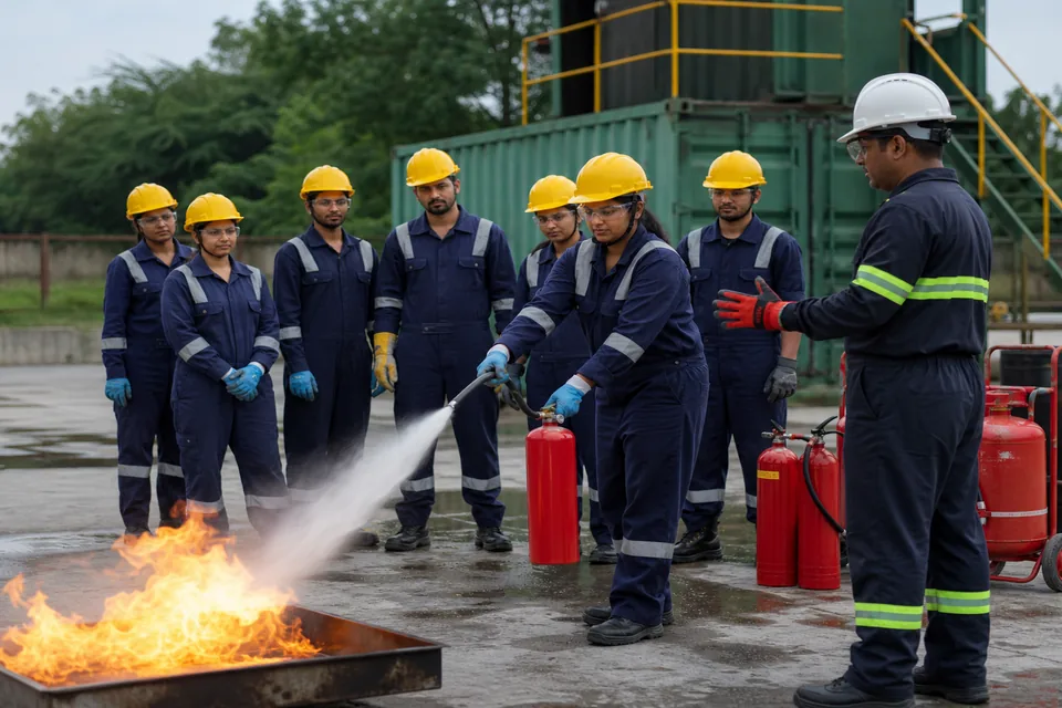 Fire prevention practical training representing HSE loss prevention